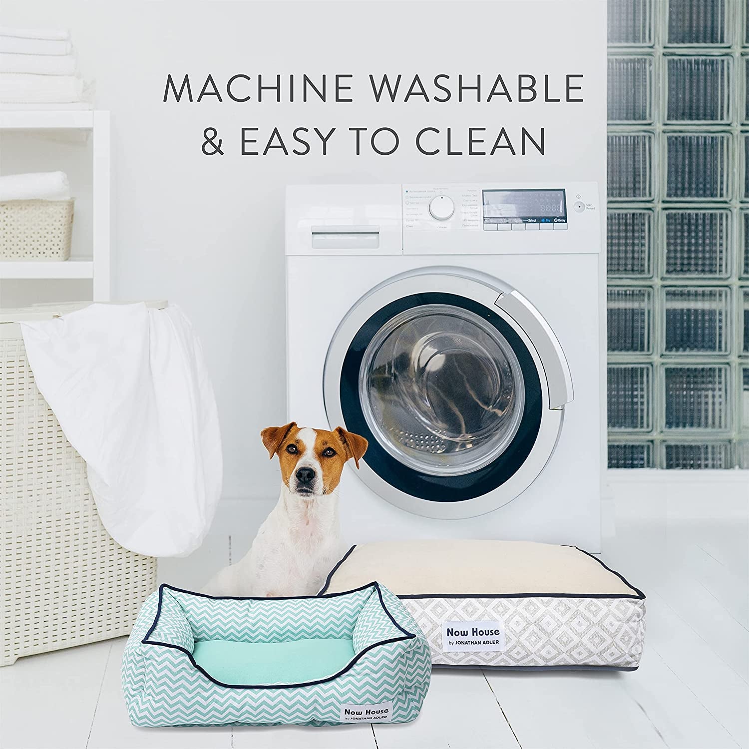 Now House for Pets by Jonathan Adler Grey Diamond Cushion Dog Bed, Medium Medium Dog Bed Washable Dog Bed for Medium Dogs by Now House by Jonathan Adler (FF16059)